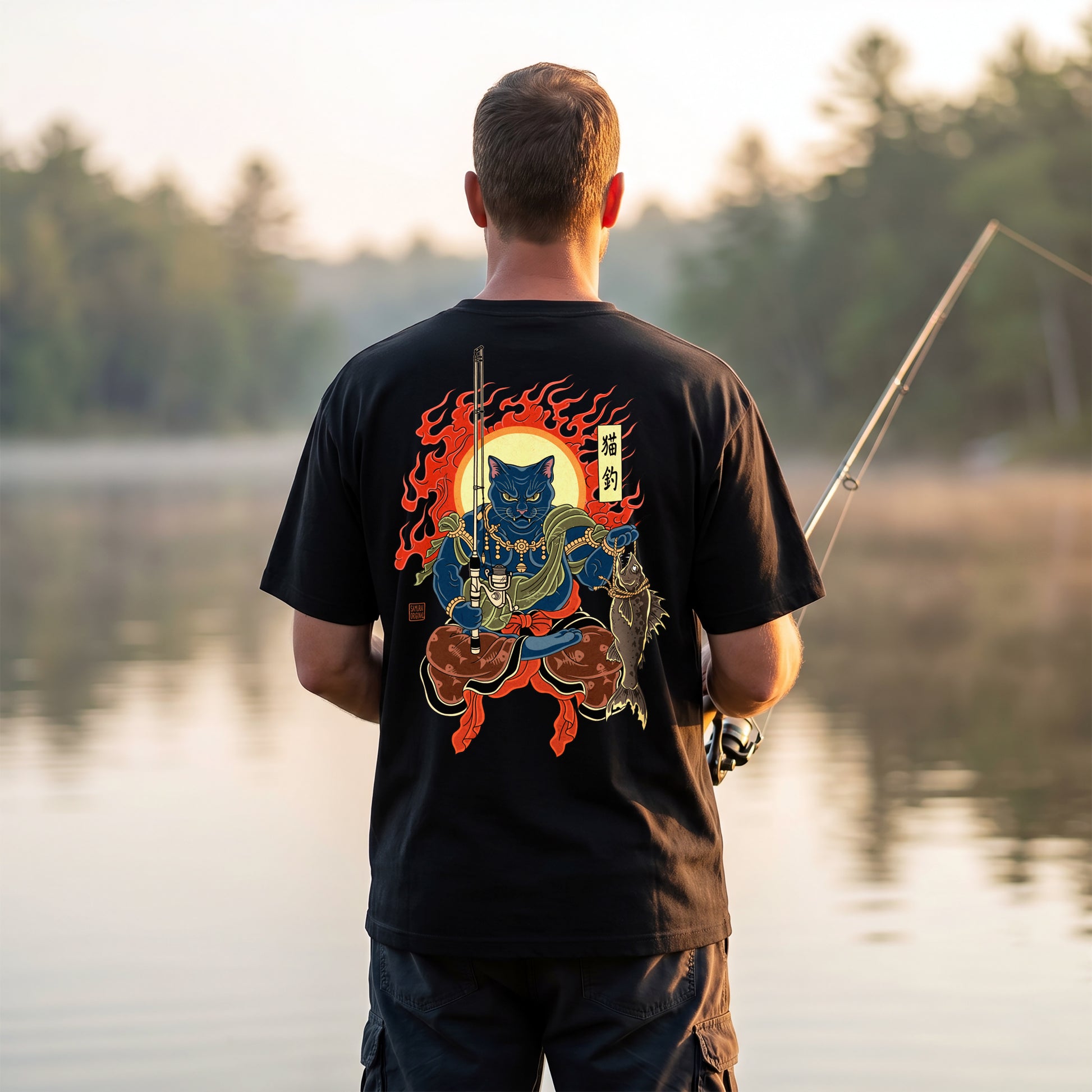 The Great Neko Fishing Organic T-shirt - Samurai Original