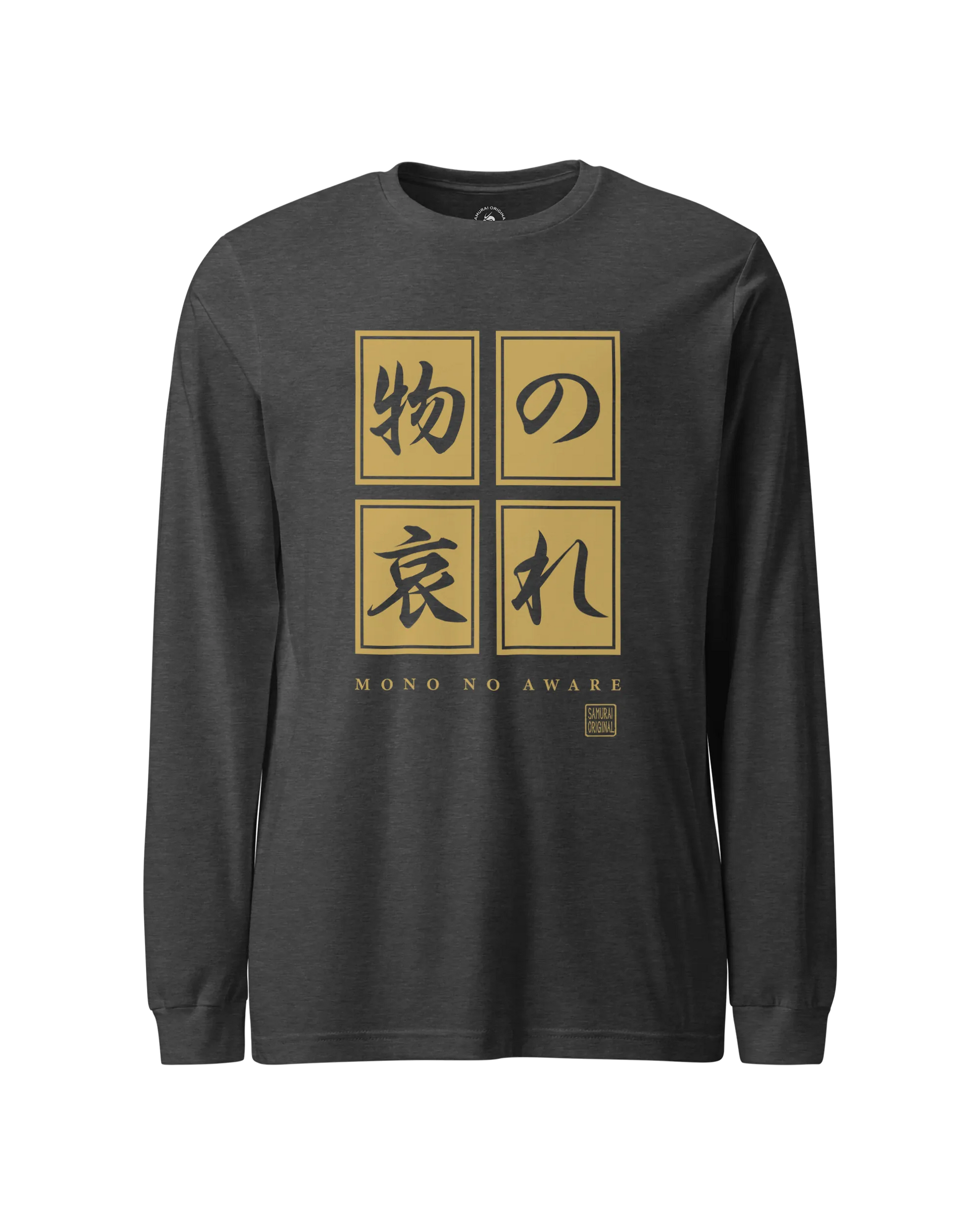 Mono No Aware Japanese Calligraphy Unisex Long Sleeve Tee Dark Grey Heather - Samurai Original