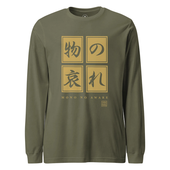 Mono No Aware Japanese Calligraphy Unisex Long Sleeve Tee Military Green - Samurai Original