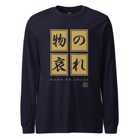 Mono No Aware Japanese Calligraphy Unisex Long Sleeve Tee Navy - Samurai Original