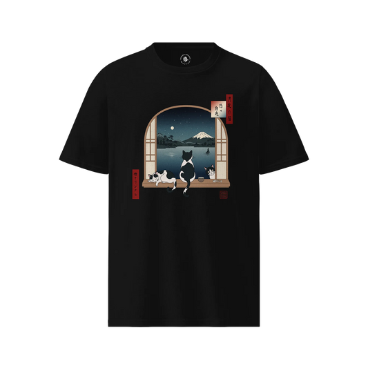 Moonlit Cats Ukiyo-e Organic T-shirt
