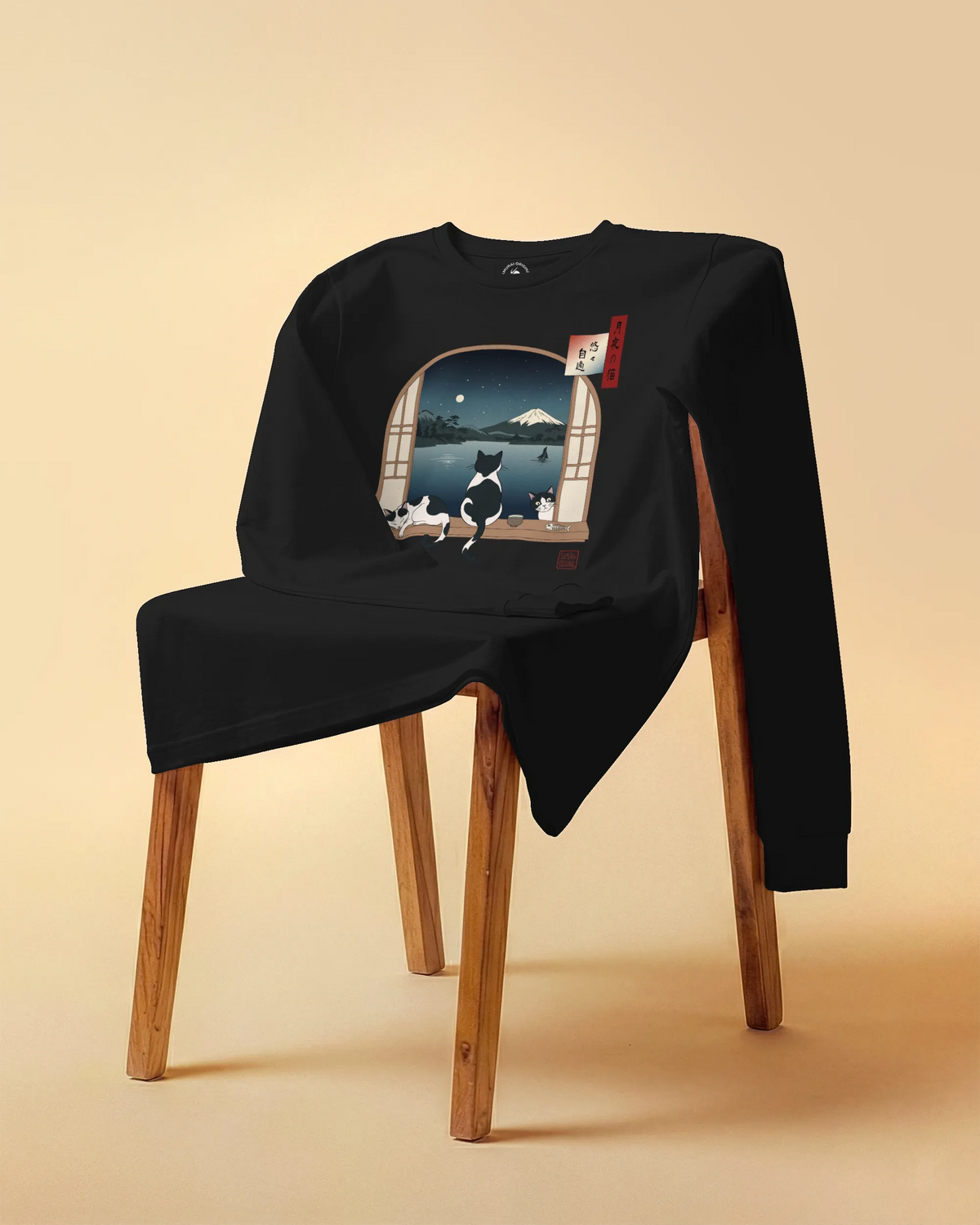 Moonlit Cats Ukiyo-e Unisex Long Sleeve Tee - Samurai Original