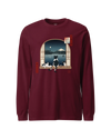 Moonlit Cats Ukiyo-e Unisex Long Sleeve Tee Maroon - Samurai Original