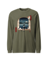 Moonlit Cats Ukiyo-e Unisex Long Sleeve Tee Military Green - Samurai Original