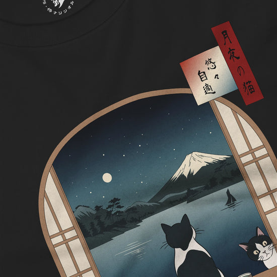 Moonlit Cats Ukiyo-e Unisex Long Sleeve Tee - Samurai Original