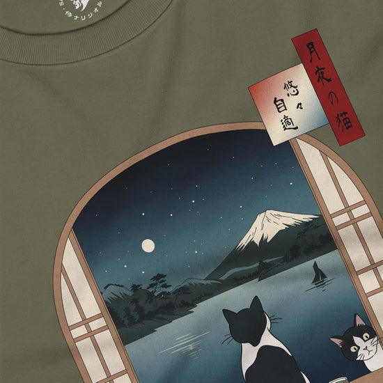 Moonlit Cats Ukiyo-e Unisex Long Sleeve Tee - Samurai Original