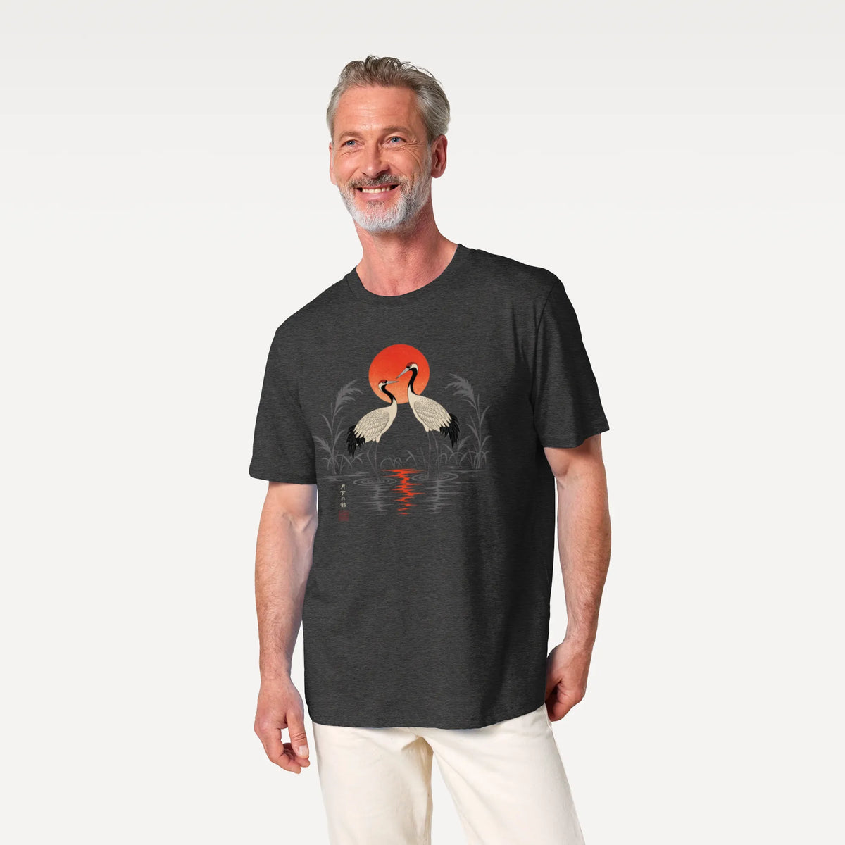 Moonlit Cranes Ukiyo-e Organic T-Shirt - Samurai Original