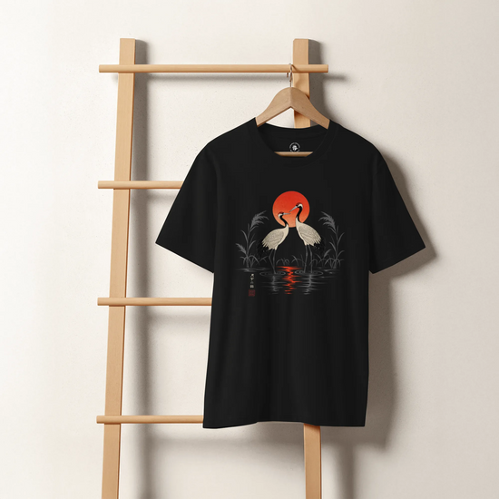 Moonlit Cranes Ukiyo-e Organic T-Shirt - Samurai Original