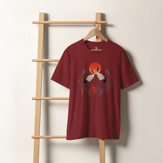 Moonlit Cranes Ukiyo-e Organic T-Shirt - Samurai Original