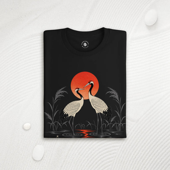 Moonlit Cranes Ukiyo-e Organic T-Shirt - Samurai Original