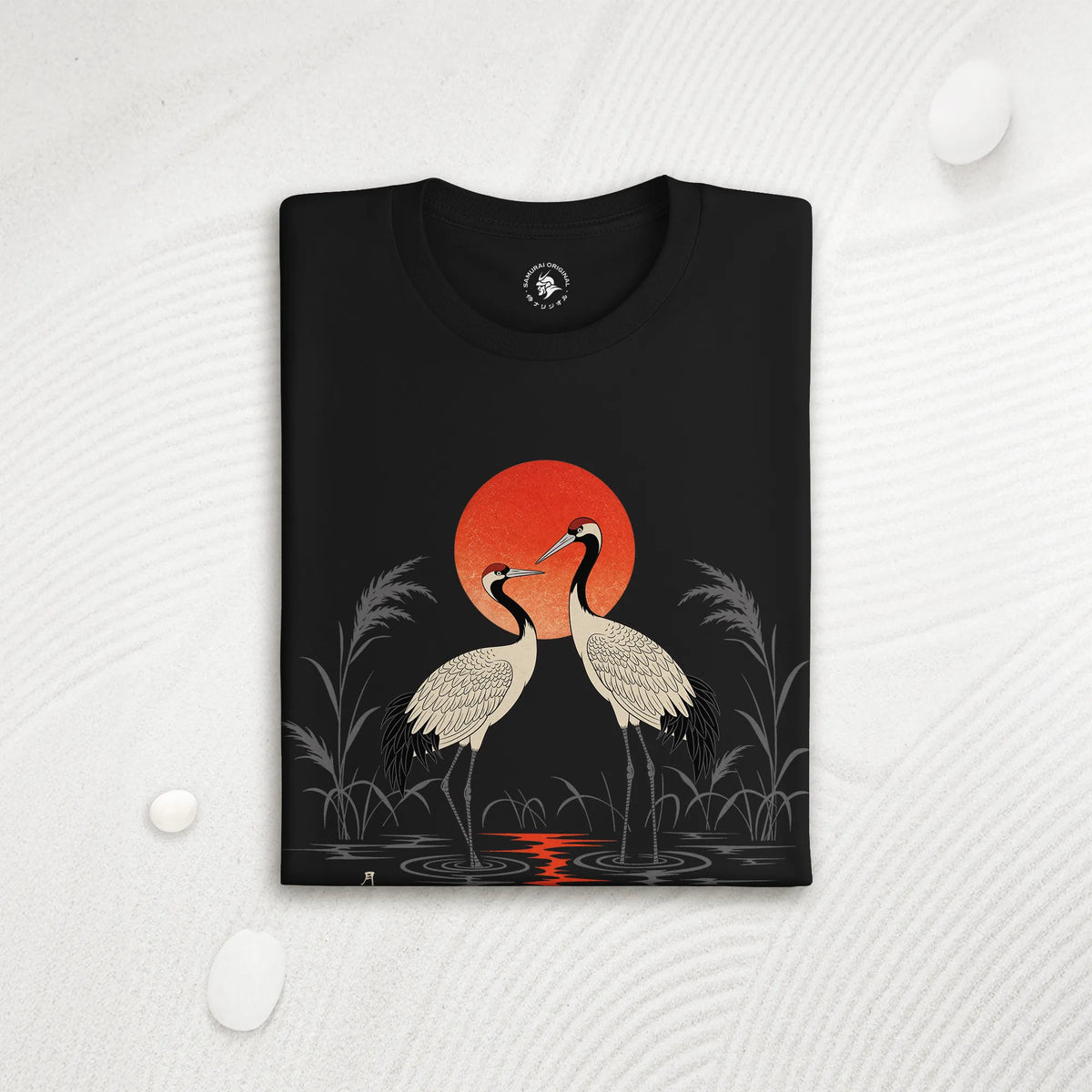 Moonlit Cranes Ukiyo-e Organic T-Shirt - Samurai Original
