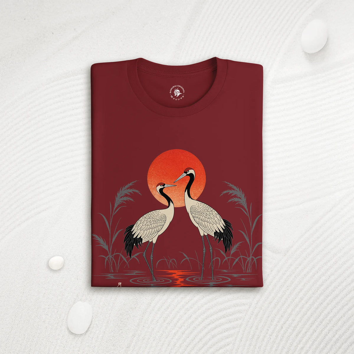 Moonlit Cranes Ukiyo-e Organic T-Shirt - Samurai Original