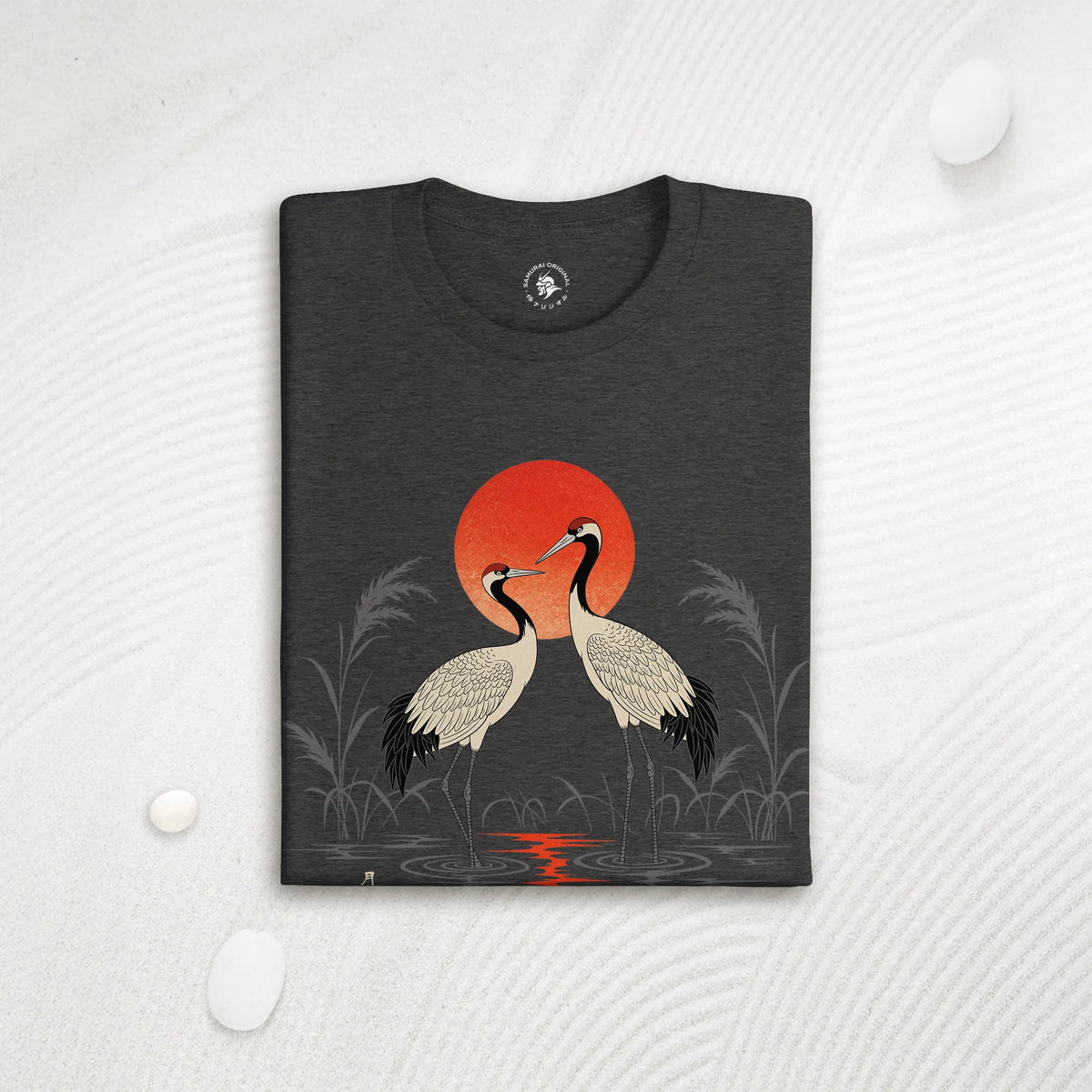 Moonlit Cranes Ukiyo-e Organic T-Shirt - Samurai Original