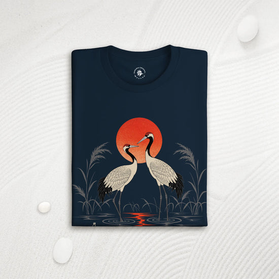 Moonlit Cranes Ukiyo-e Organic T-Shirt - Samurai Original