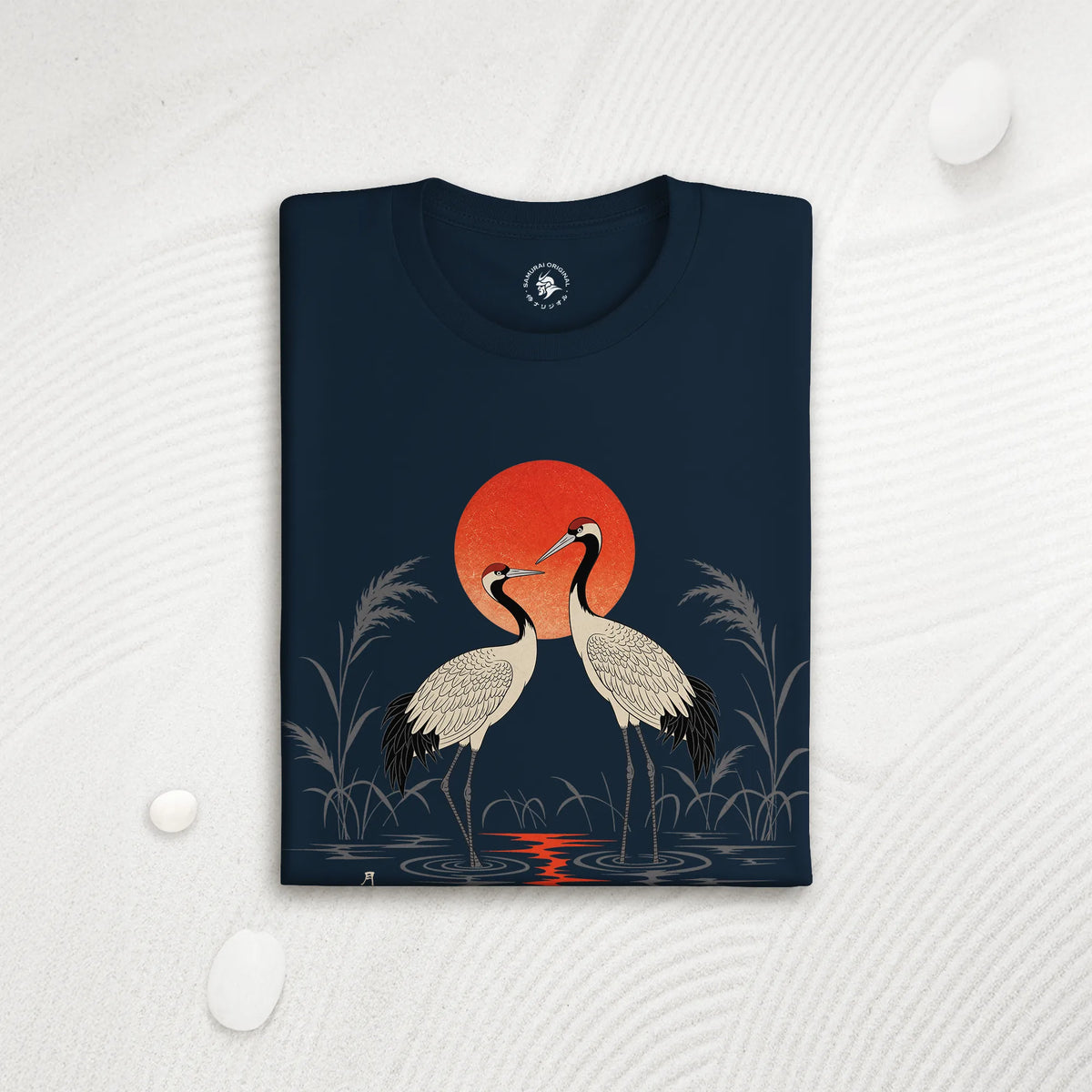 Moonlit Cranes Ukiyo-e Organic T-Shirt - Samurai Original