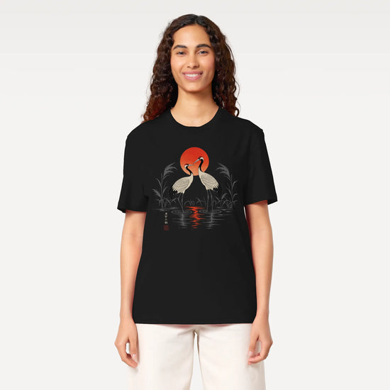 Moonlit Cranes Ukiyo-e Organic T-Shirt - Samurai Original