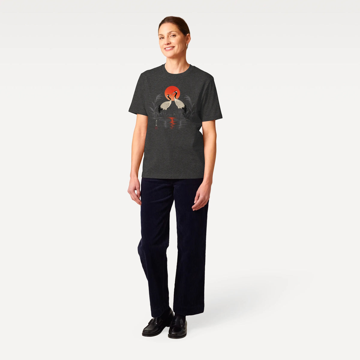Moonlit Cranes Ukiyo-e Organic T-Shirt - Samurai Original