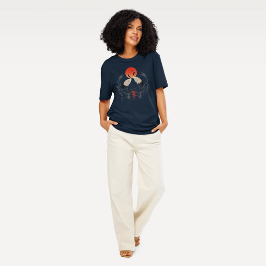 Moonlit Cranes Ukiyo-e Organic T-Shirt - Samurai Original
