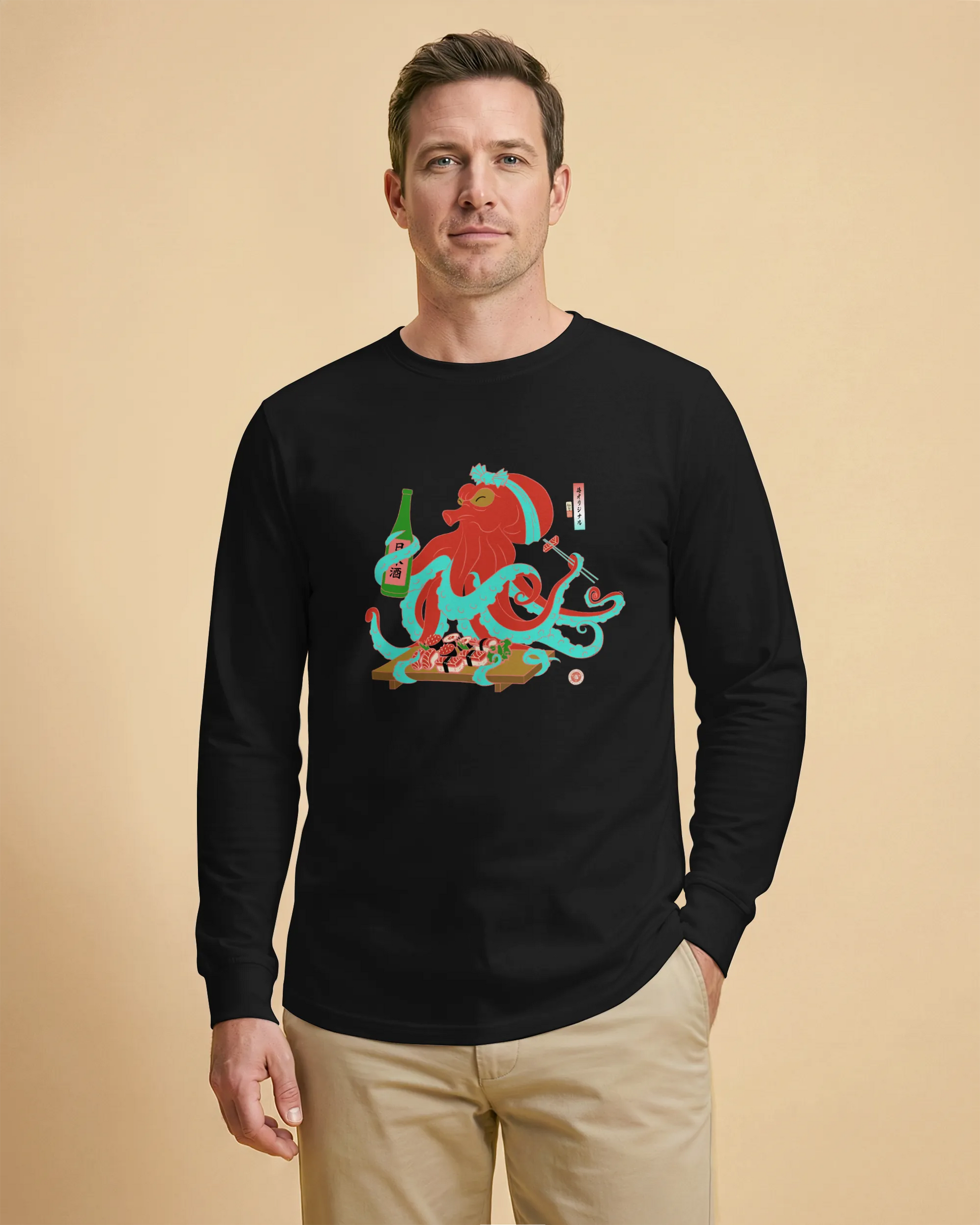 Octopus Sushi Japanese Ukiyo-e Unisex Long Sleeve Tee - Samurai Original