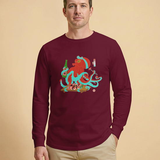 Octopus Sushi Japanese Ukiyo-e Unisex Long Sleeve Tee - Samurai Original