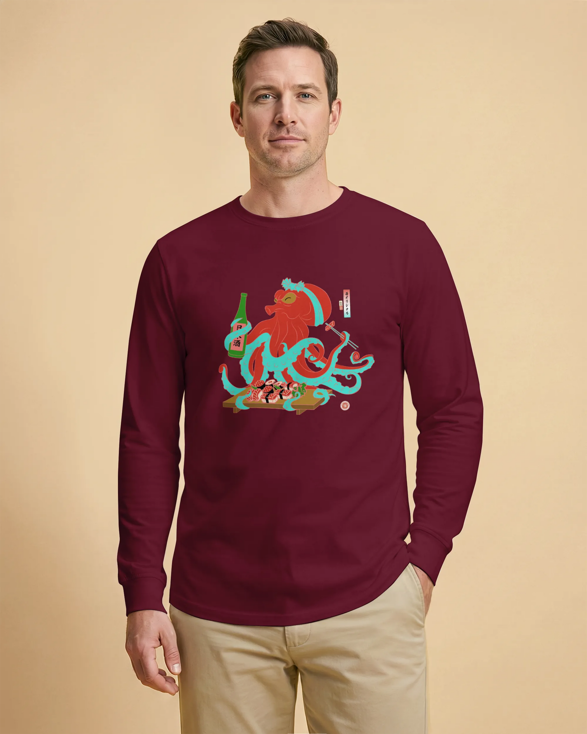 Octopus Sushi Japanese Ukiyo-e Unisex Long Sleeve Tee - Samurai Original