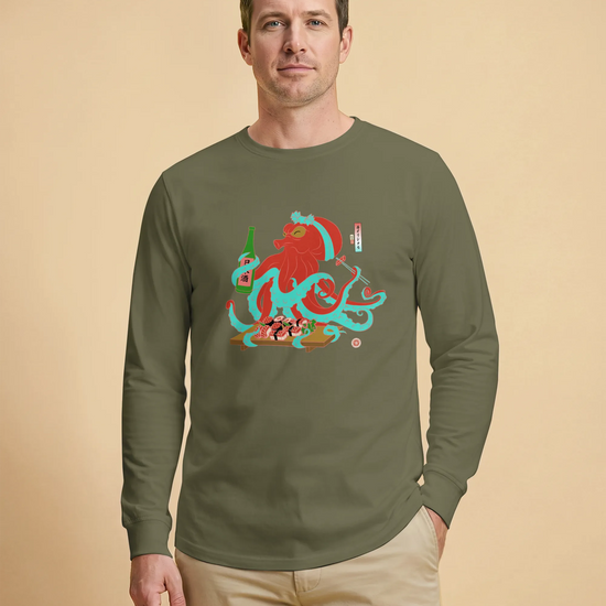 Octopus Sushi Japanese Ukiyo-e Unisex Long Sleeve Tee - Samurai Original