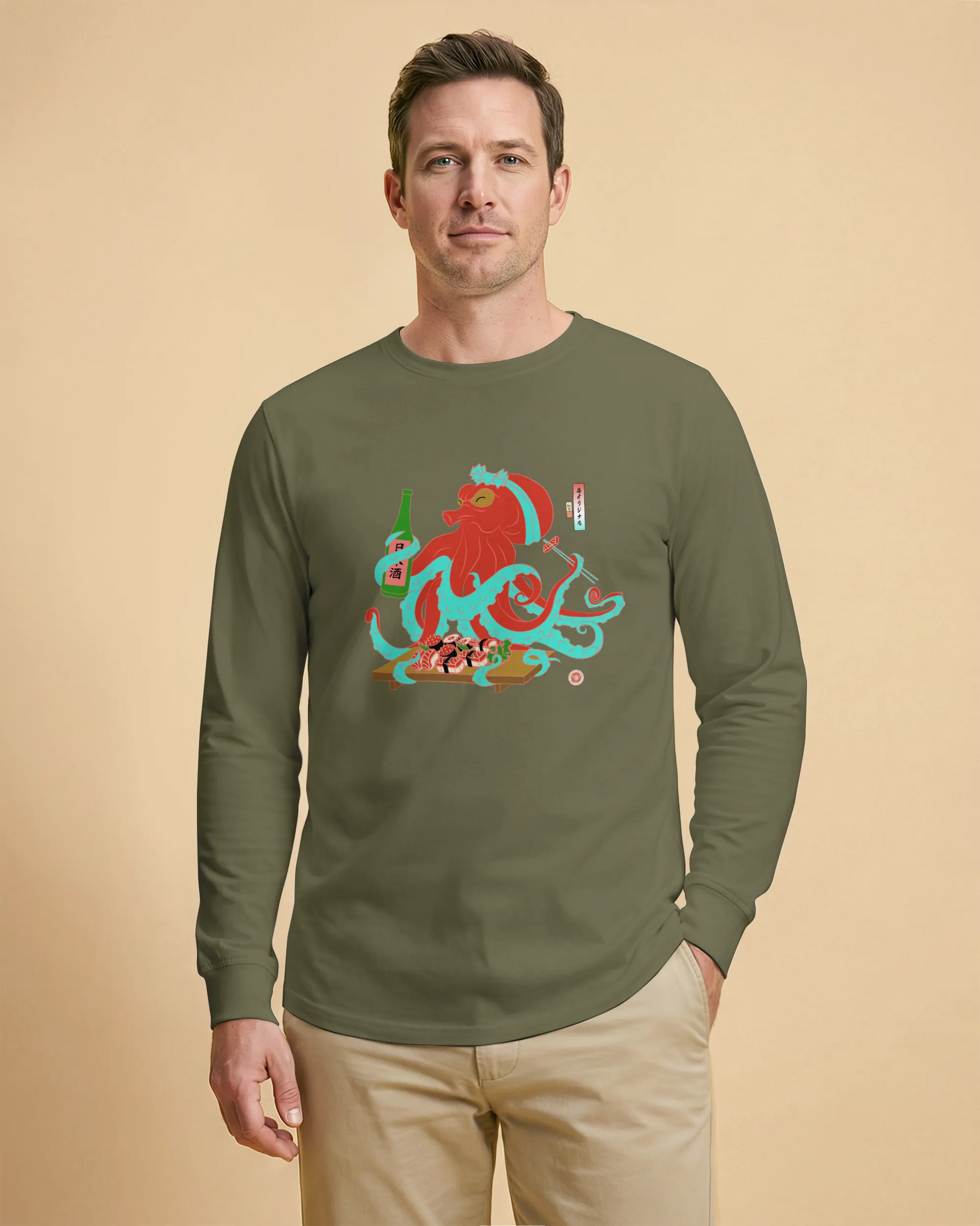 Octopus Sushi Japanese Ukiyo-e Unisex Long Sleeve Tee - Samurai Original