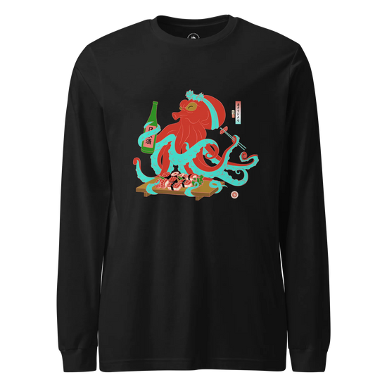 Octopus Sushi Japanese Ukiyo-e Unisex Long Sleeve Tee Black - Samurai Original
