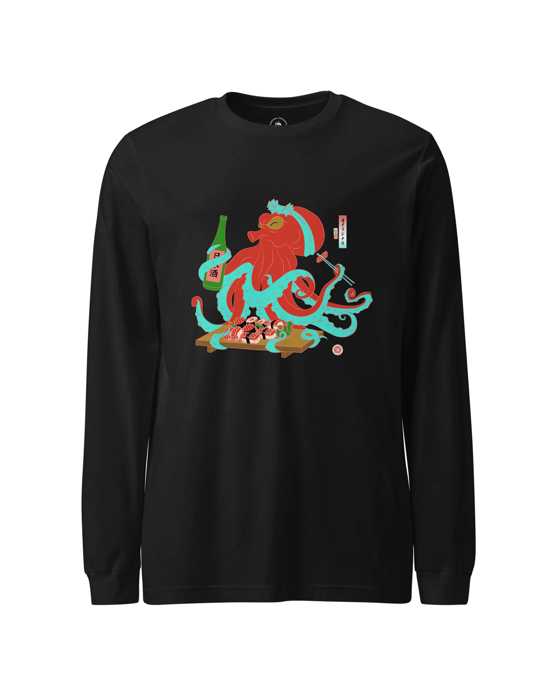 Octopus Sushi Japanese Ukiyo-e Unisex Long Sleeve Tee Black - Samurai Original