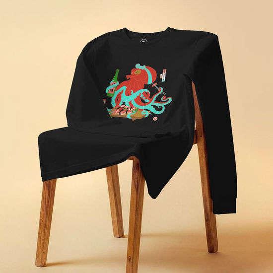 Octopus Sushi Japanese Ukiyo-e Unisex Long Sleeve Tee - Samurai Original