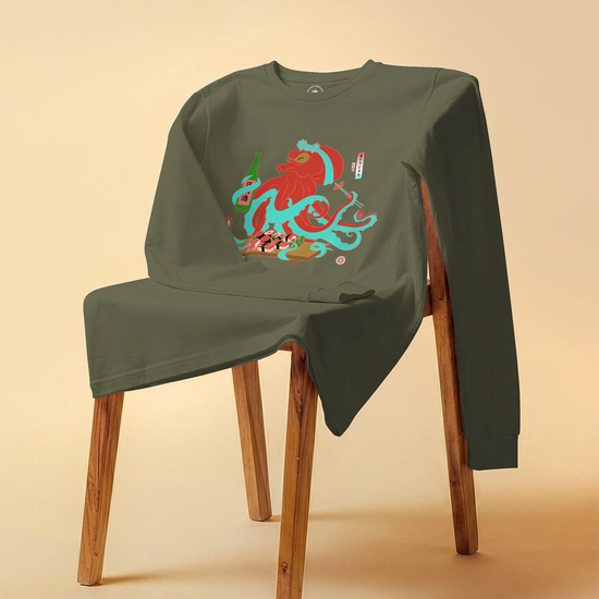 Octopus Sushi Japanese Ukiyo-e Unisex Long Sleeve Tee - Samurai Original