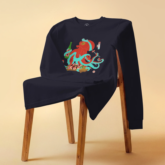 Octopus Sushi Japanese Ukiyo-e Unisex Long Sleeve Tee - Samurai Original