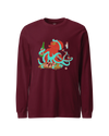 Octopus Sushi Japanese Ukiyo-e Unisex Long Sleeve Tee Maroon - Samurai Original