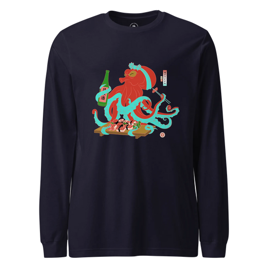 Octopus Sushi Japanese Ukiyo-e Unisex Long Sleeve Tee Navy - Samurai Original