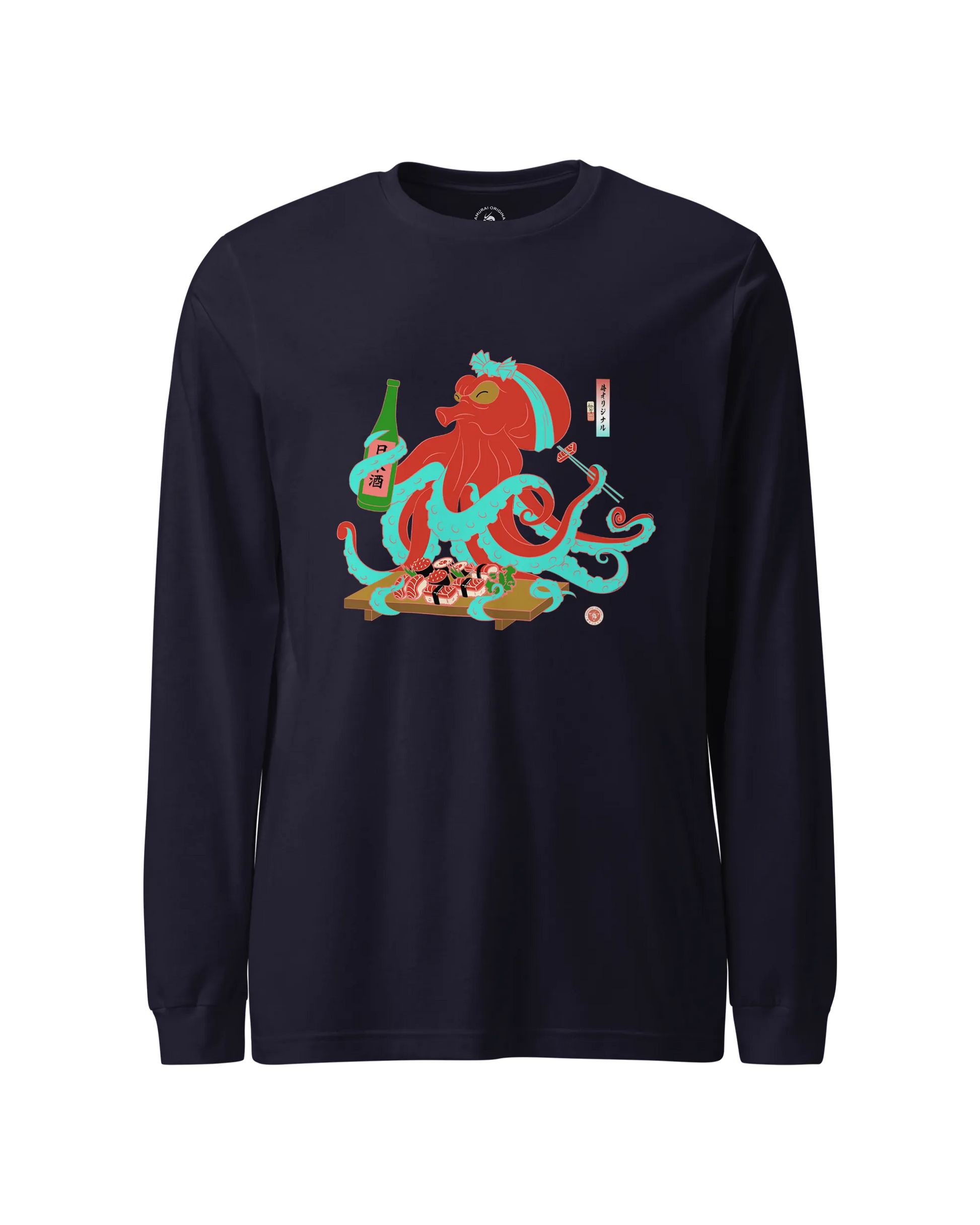 Octopus Sushi Japanese Ukiyo-e Unisex Long Sleeve Tee Navy - Samurai Original