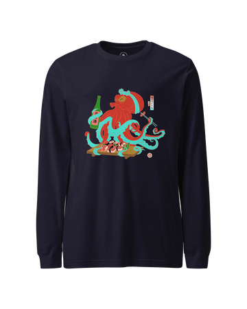 Octopus Sushi Japanese Ukiyo-e Unisex Long Sleeve Tee Navy - Samurai Original
