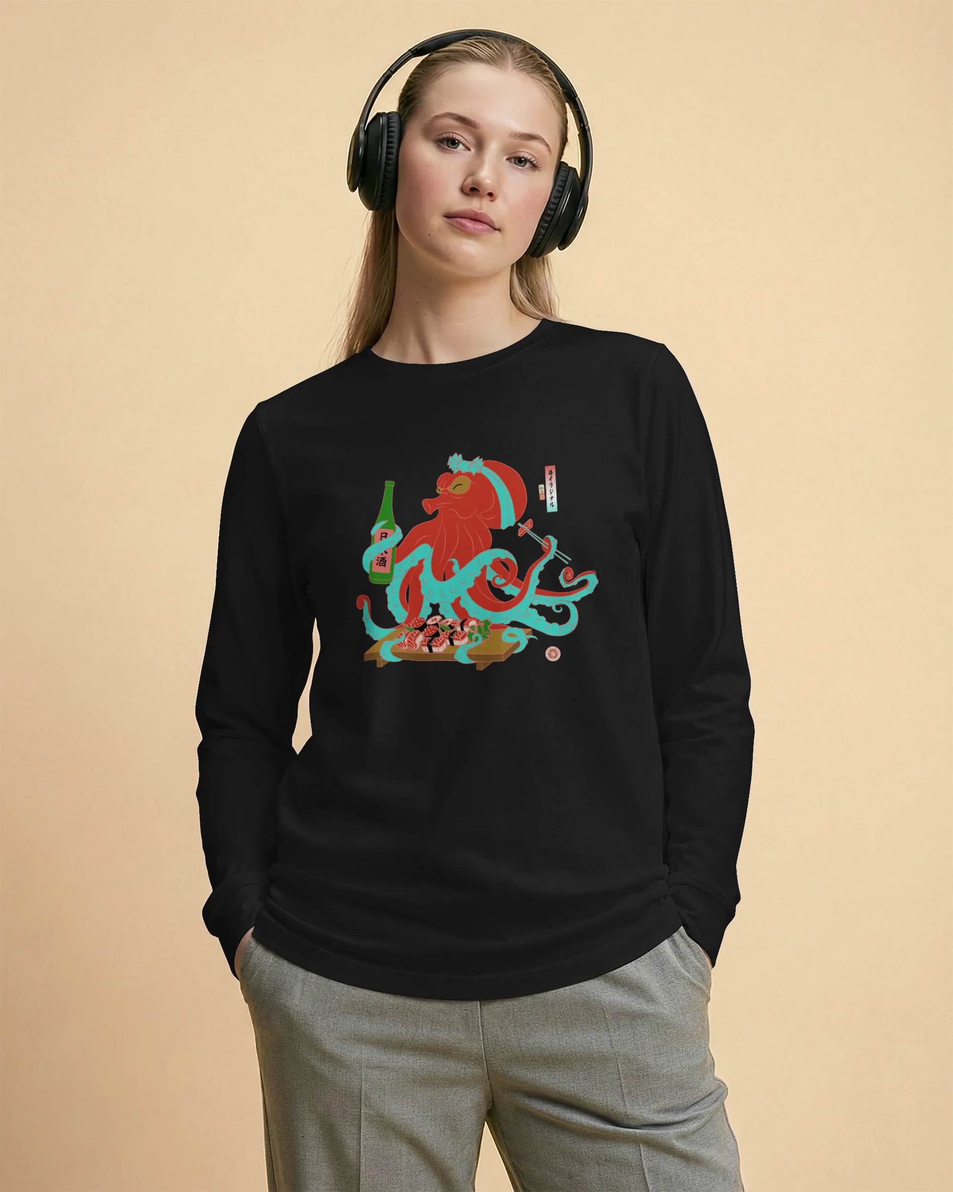 Octopus Sushi Japanese Ukiyo-e Unisex Long Sleeve Tee - Samurai Original