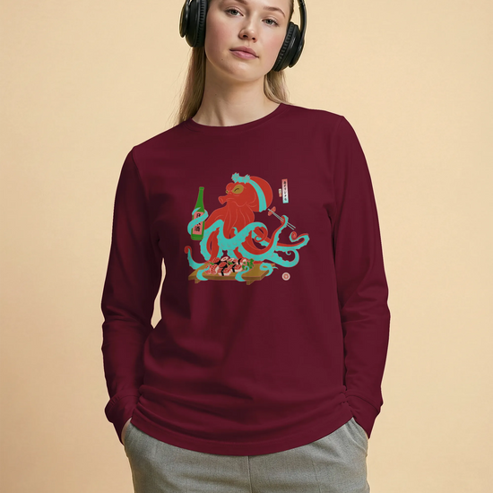 Octopus Sushi Japanese Ukiyo-e Unisex Long Sleeve Tee - Samurai Original