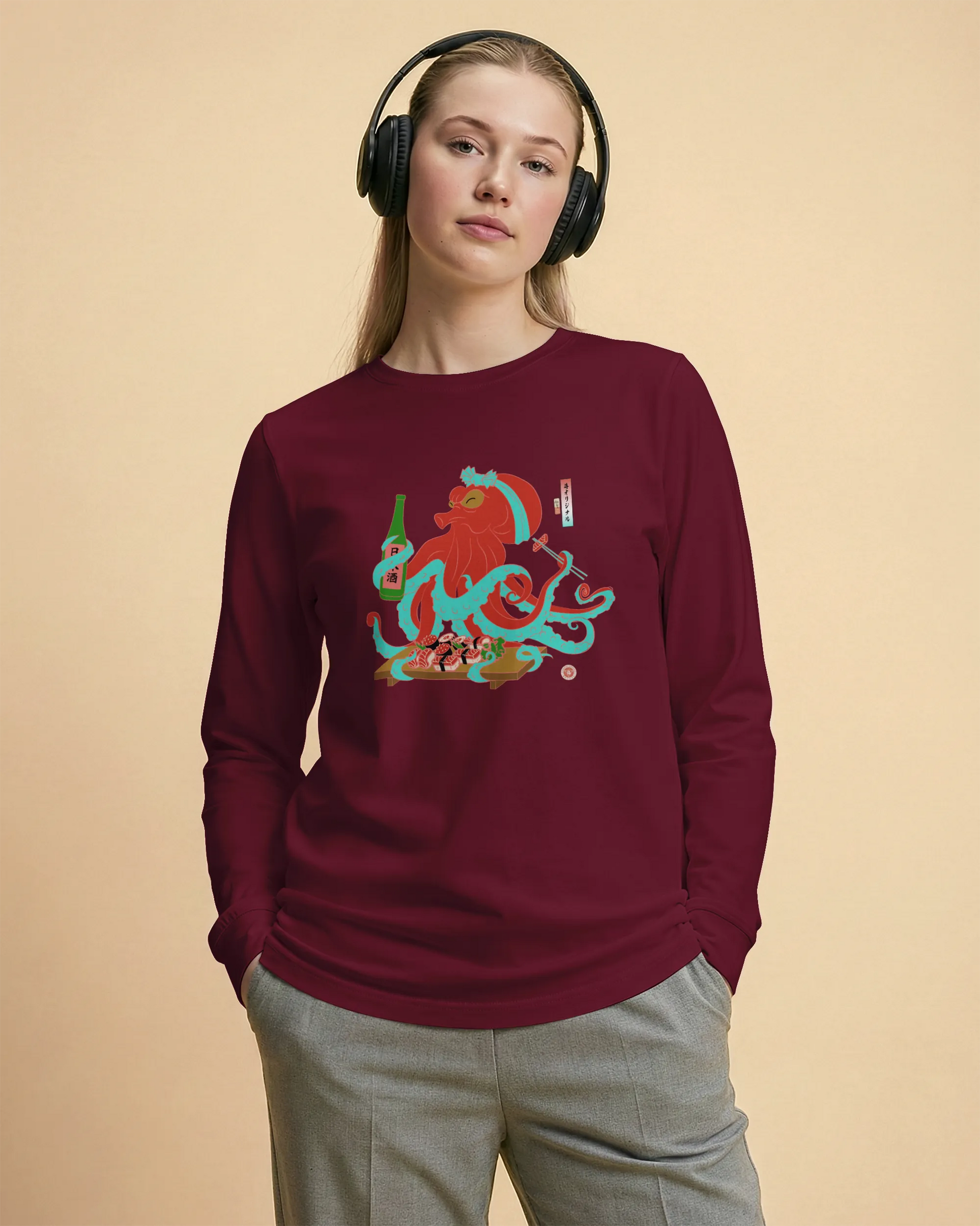 Octopus Sushi Japanese Ukiyo-e Unisex Long Sleeve Tee - Samurai Original