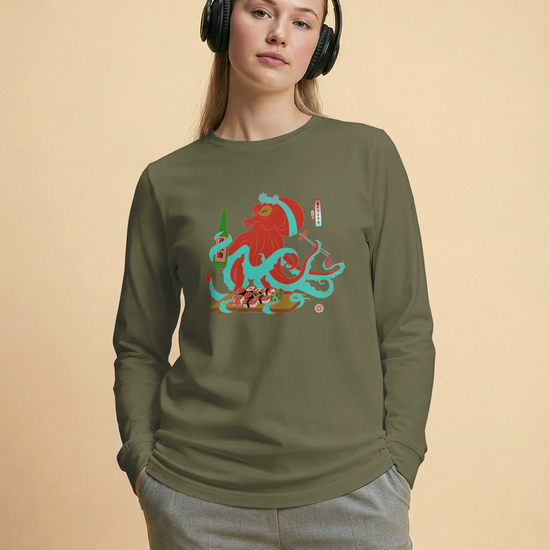 Octopus Sushi Japanese Ukiyo-e Unisex Long Sleeve Tee - Samurai Original