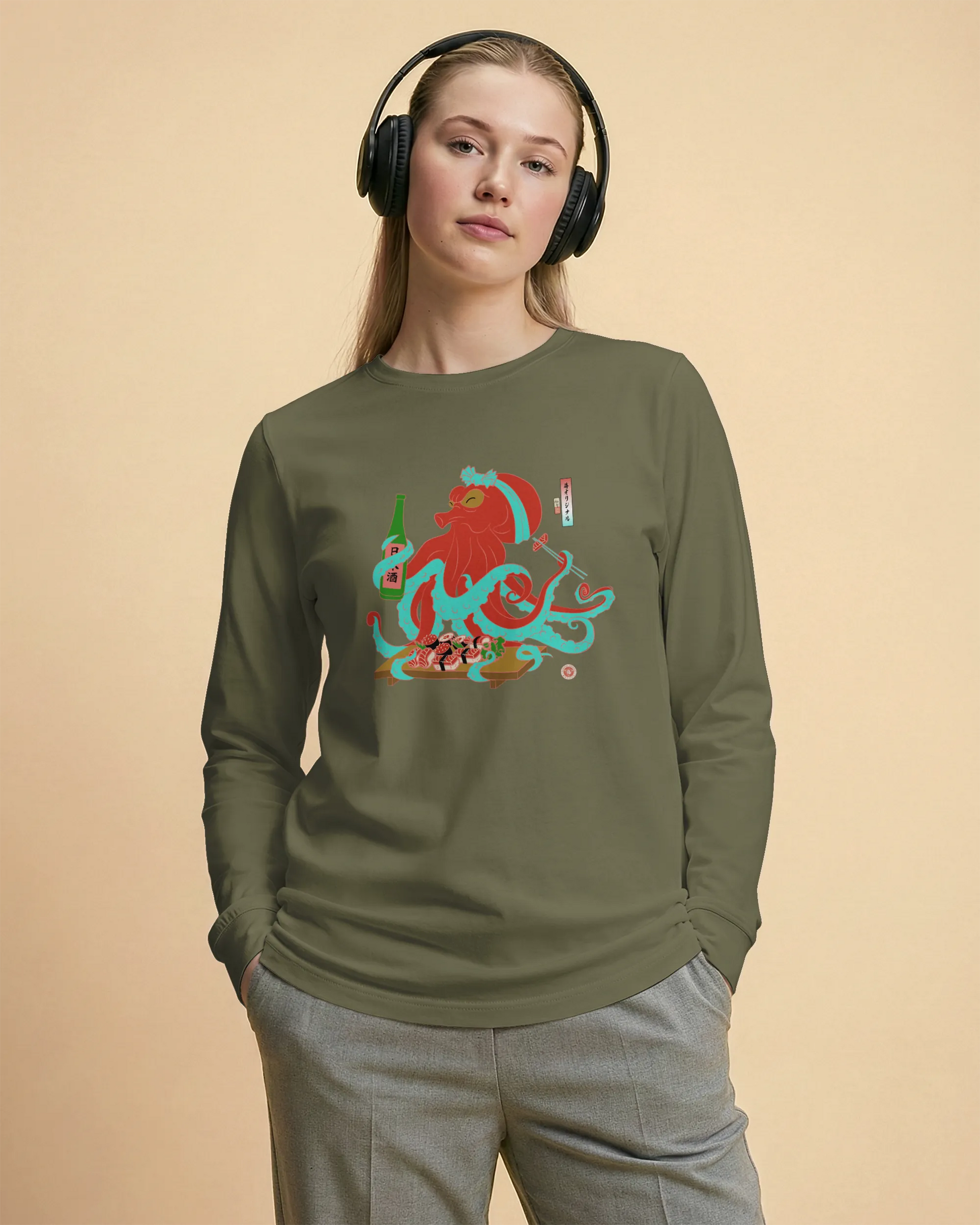 Octopus Sushi Japanese Ukiyo-e Unisex Long Sleeve Tee - Samurai Original