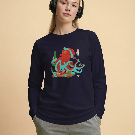 Octopus Sushi Japanese Ukiyo-e Unisex Long Sleeve Tee - Samurai Original