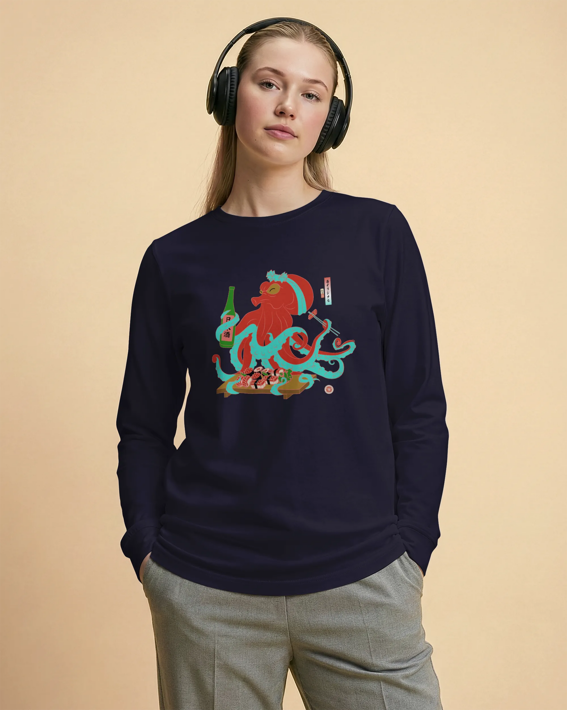 Octopus Sushi Japanese Ukiyo-e Unisex Long Sleeve Tee - Samurai Original