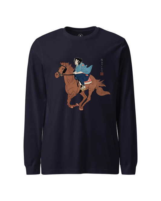 Onna Bugeisha Riding Horse Japanese Ukiyo-e Unisex Long Sleeve Tee