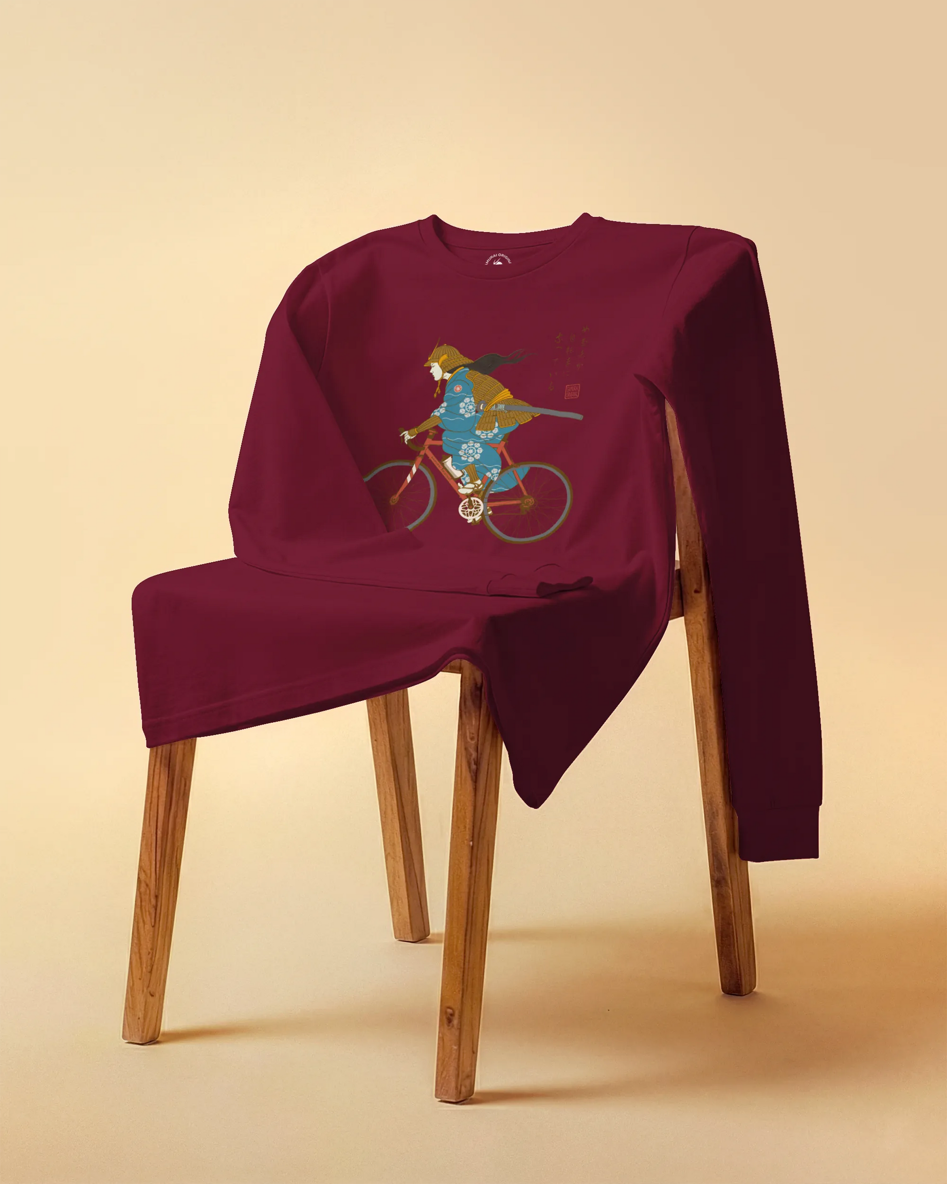 Onna Musha Riding Bicycle Japanese Ukiyo-e Unisex Long Sleeve Tee - Samurai Original
