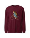 Onna Musha Riding Bicycle Japanese Ukiyo-e Unisex Long Sleeve Tee Maroon - Samurai Original