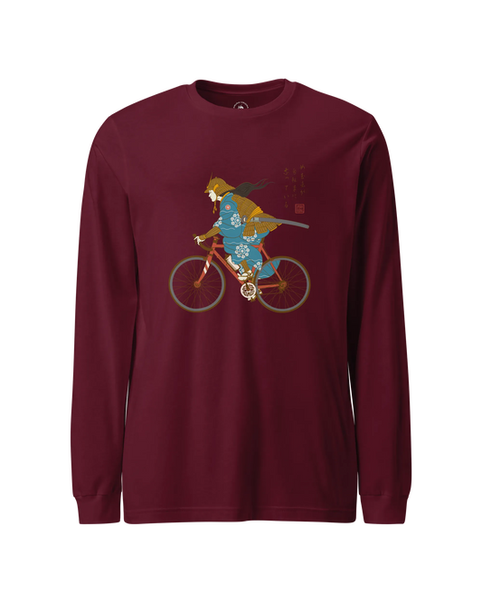 Onna Musha Riding Bicycle Japanese Ukiyo-e Unisex Long Sleeve Tee