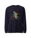 Onna Musha Riding Bicycle Japanese Ukiyo-e Unisex Long Sleeve Tee Navy - Samurai Original