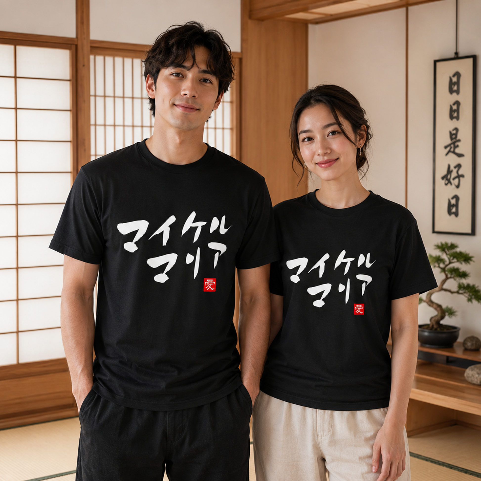 Personalized Japanese Couple Name Seal Classic T-shirt - Samurai Original