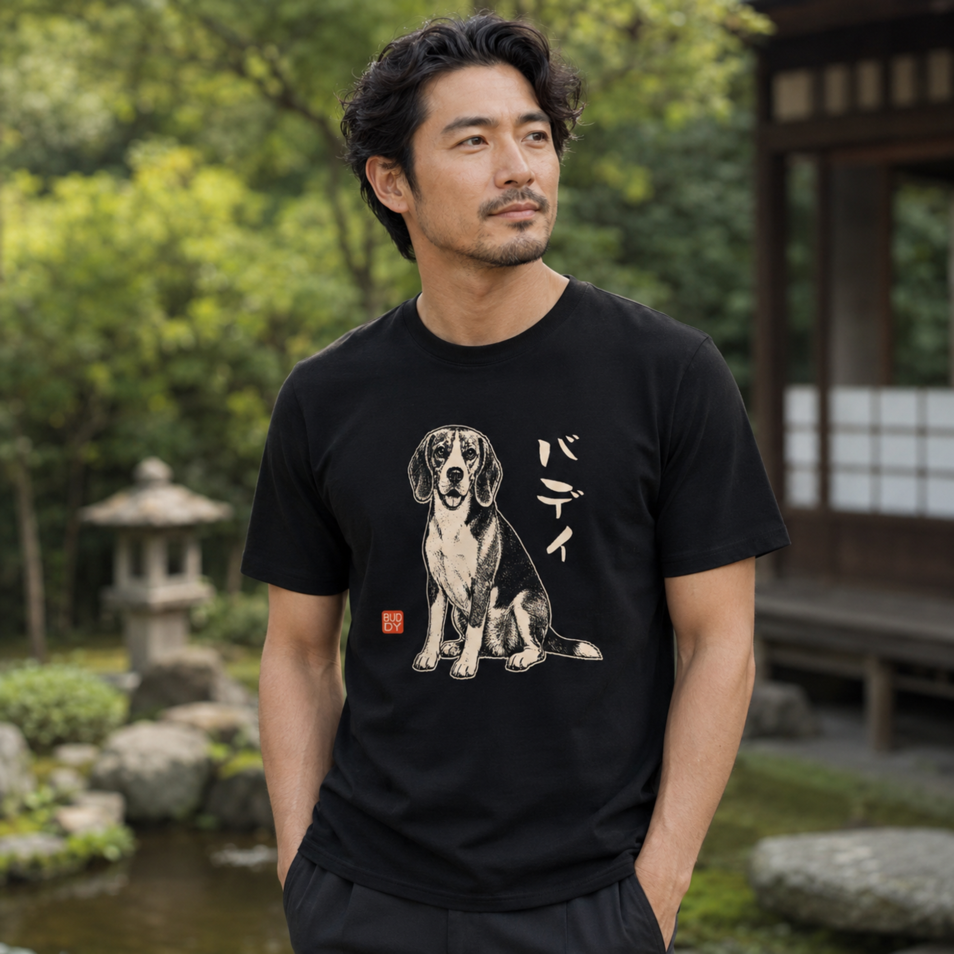 Personalized Japanese Pet Portrait Classic Organic T-Shirt - Samurai Original